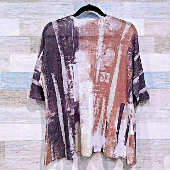 JESS & JANE Stretchy Knit Blouse Brown Multicolor Casual Womens Small - Picture 2 of 4